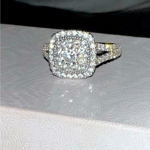 Helzberg Diamonds Cushion shaped diamond cluster engagement ring